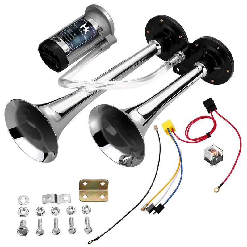 HK ضاغط هواء بديل HK، مضخة هواء 12 فولت 150 ديسيبل للقرن، مجموعة ضاغط القرن عالية الصوت للسيارات، بوق واحد مطلي بالزنك للسيارات والشاحنات والحافلات والقطارات والقوارب - فضي - Image 5